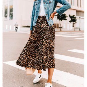 Loveapella- Leopard High Waisted Midi Skirt (NWT)